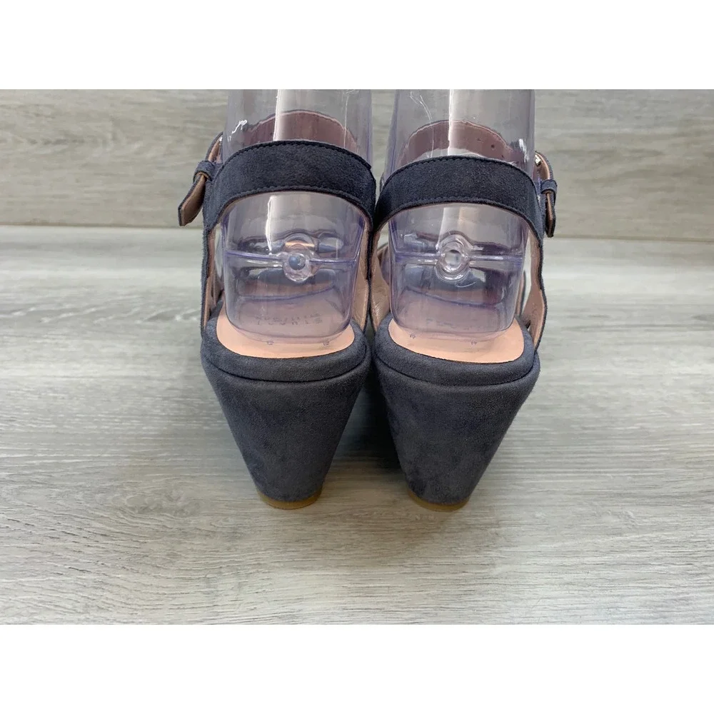 Stuart Weitzman Navy Blue Suede Platform Wedge Sandals Peep Toe Size 6 Spain